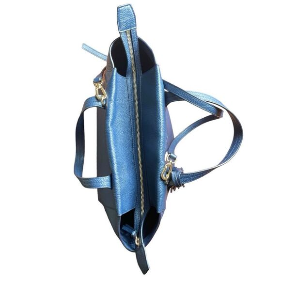 Tory Burch Thea Navy Leather Tote Satchel Purse Women’s Luxury Bag - Picture 15 of 15